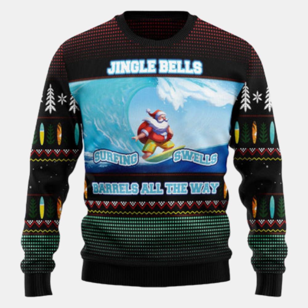 Santa Claus Surfing Ugly Sweater