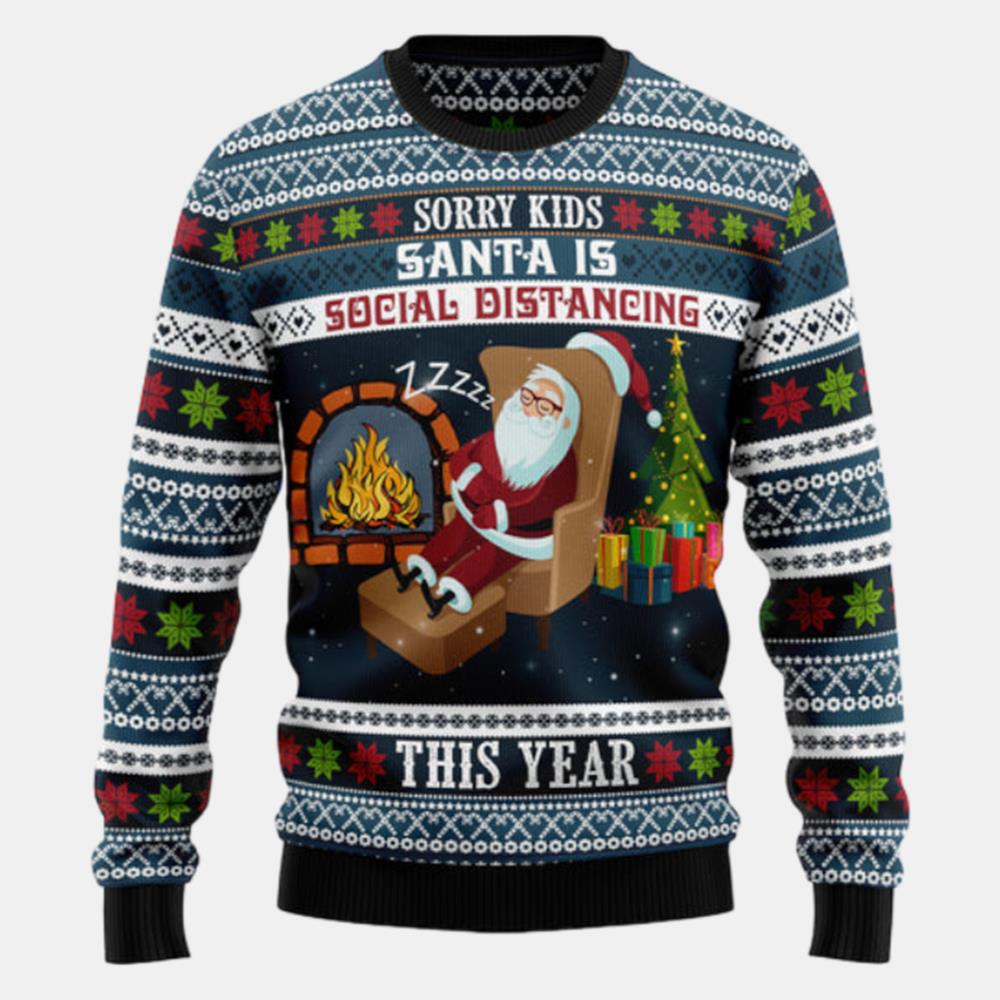 Santa Is Social Distancing Ugly Sweater
