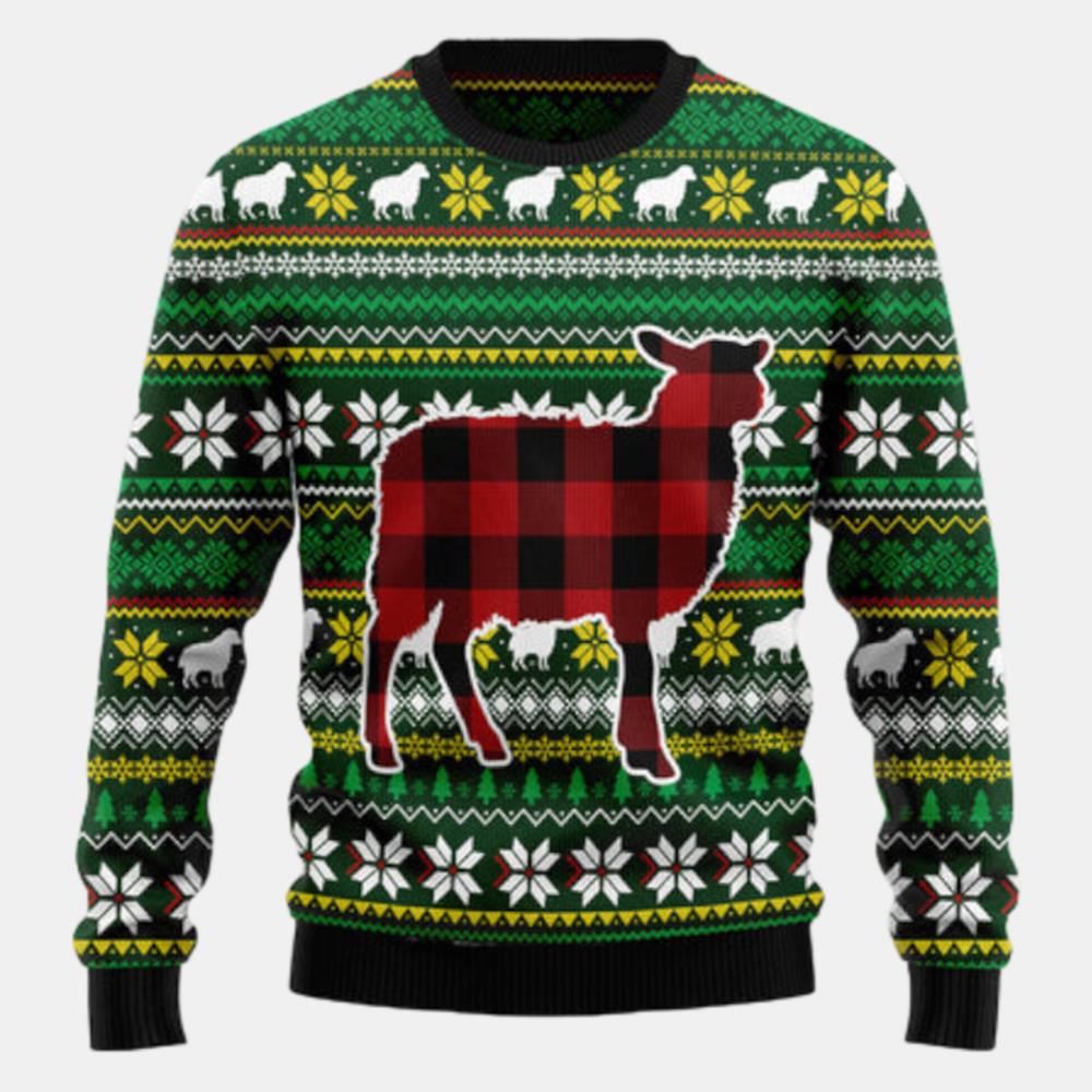 Sheep Red Plaid Ugly Sweater