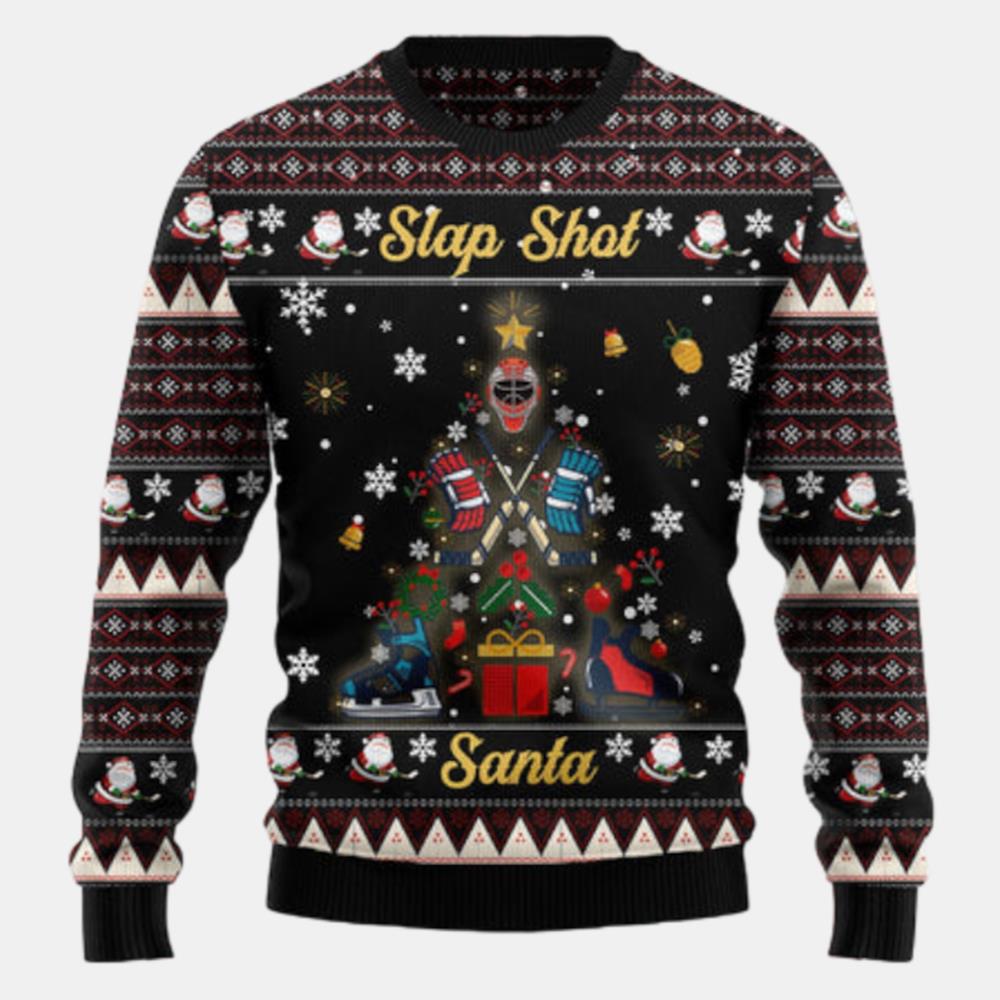Slap Shot Santa Christmas Ugly Sweater
