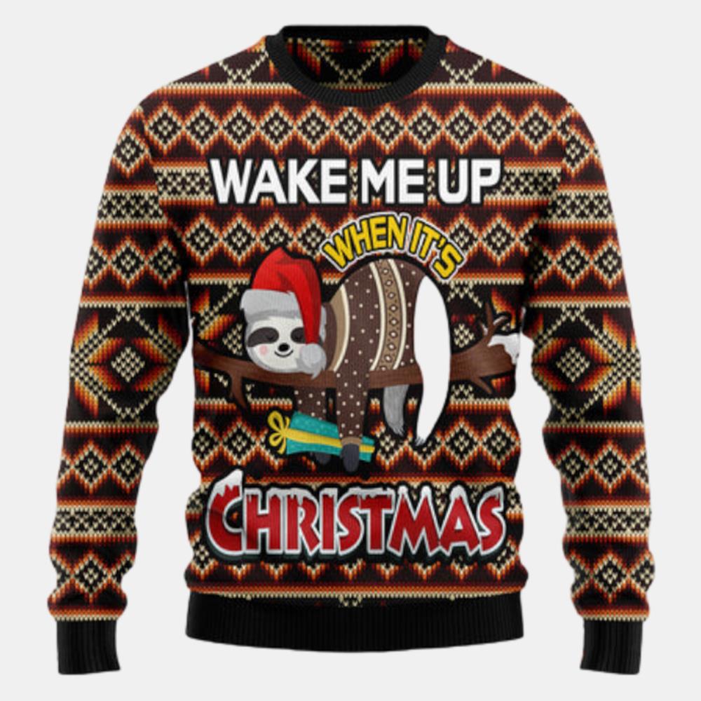 Sloth Wake Me Up When Its Christmas Ugly Sweater
