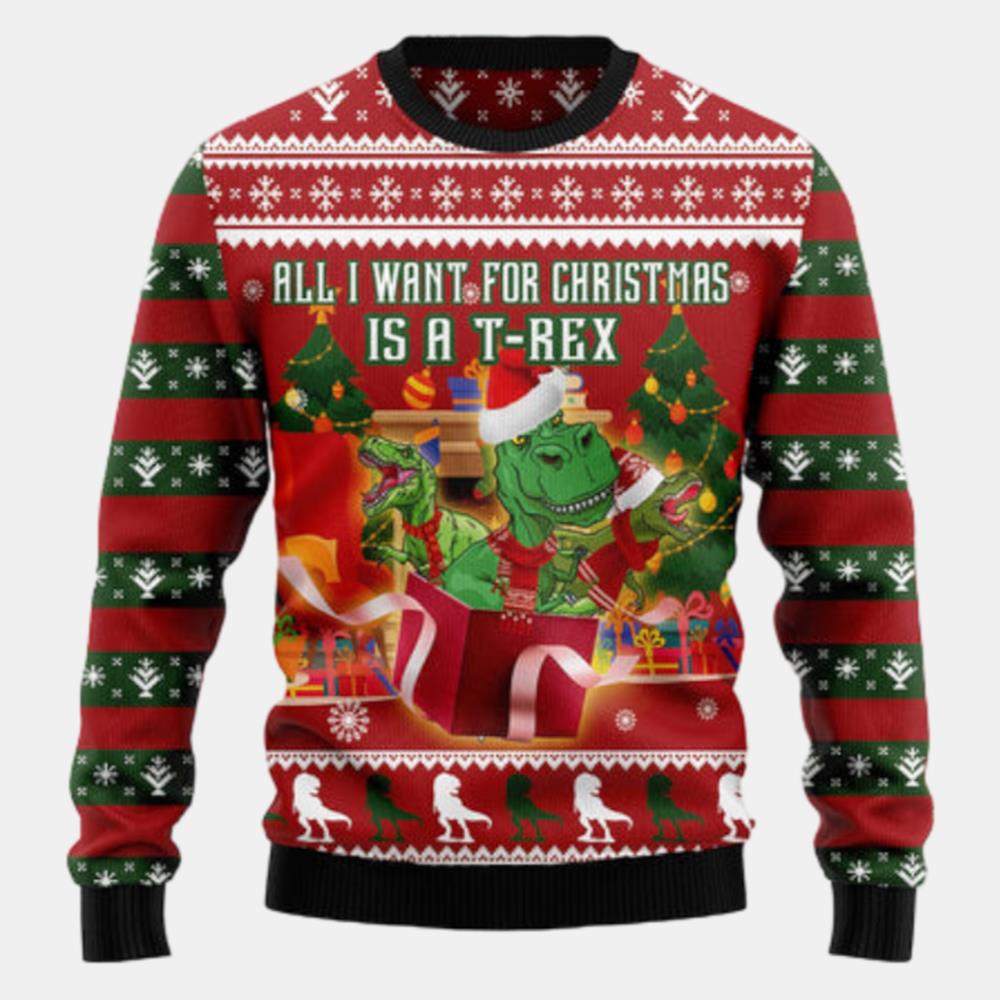 T Rex Christmass Gift Ugly Sweater