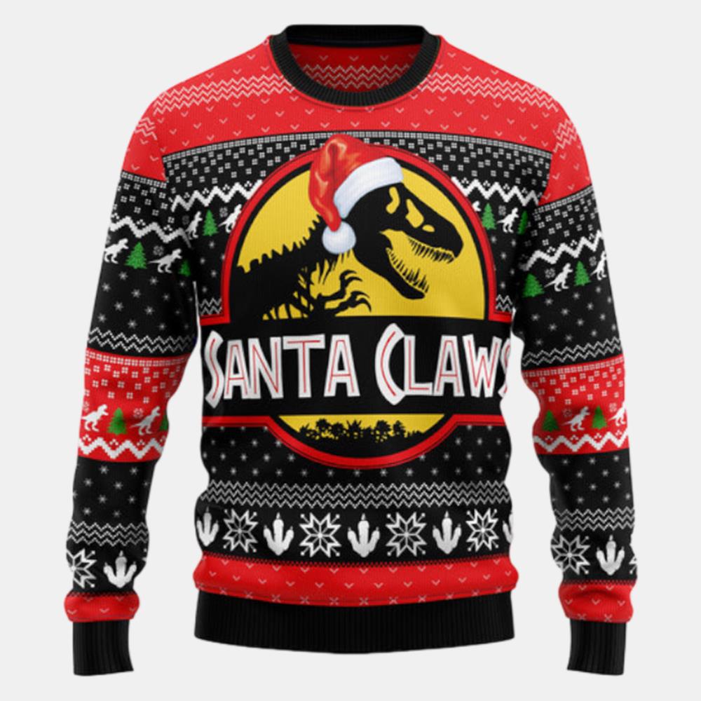 T Rex Santa Claws Ugly Sweater