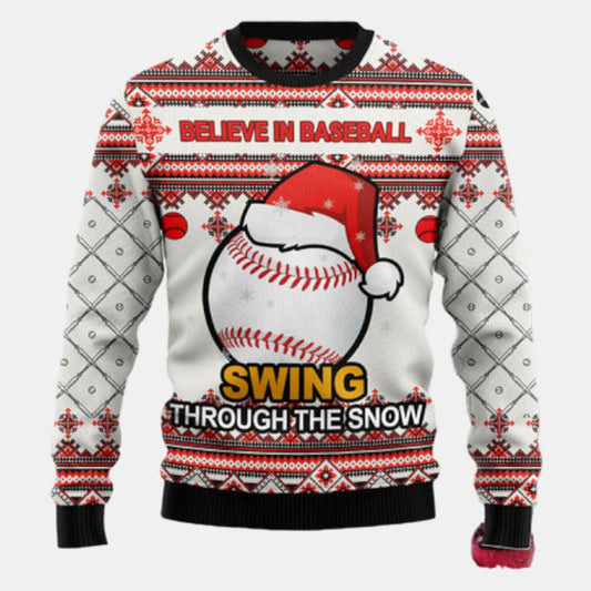 Baseball Swing Through Snow Ugly Sweater