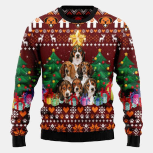 Basset Hound Pine Tree Dog Lover Ugly Sweater