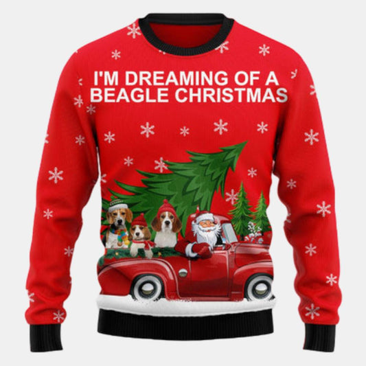 Beagle And Red Truck Ugly Sweater
