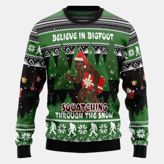 Bigfoot Through Snow Ugly Sweater
