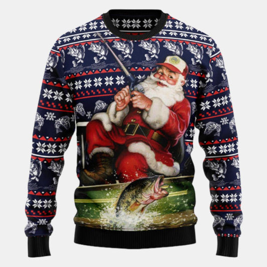 Santa Fishing Ugly Sweater
