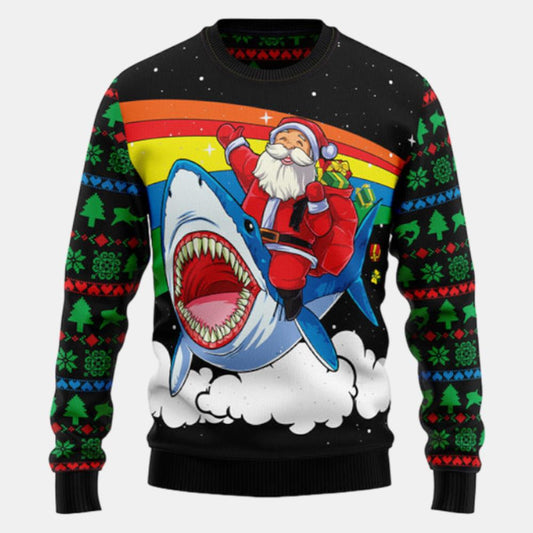 Santa Riding Shark Ugly Sweater