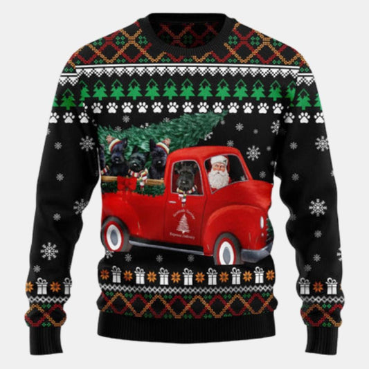 Scottish Terrier And Red Truck Ugly Sweater