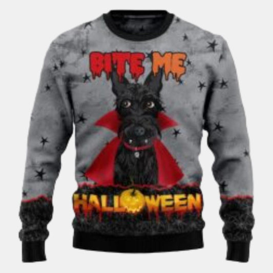 Scottish Terrier Bite Me Halloween Ugly Sweater