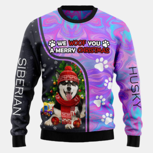 Siberian Husky Hologram Color Ugly Sweater