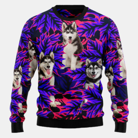 Siberian Husky Leaves Ugly Sweater
