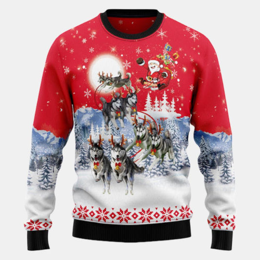 Siberian Husky Santa Claus Ugly Sweater