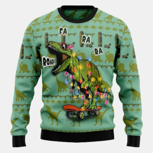 Skateboard Dinosaur Ugly Sweater
