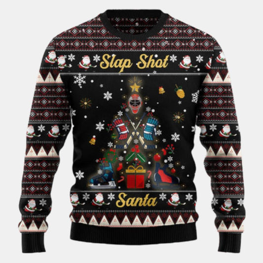 Slap Shot Santa Christmas Ugly Sweater