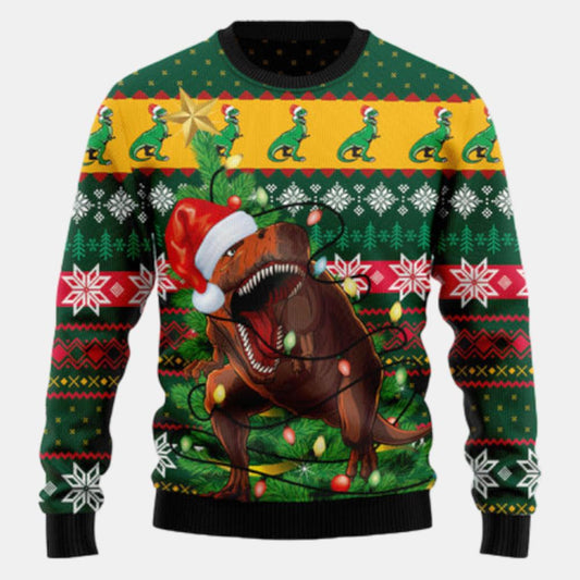 T Rex In Noel Tree Ugly Sweater