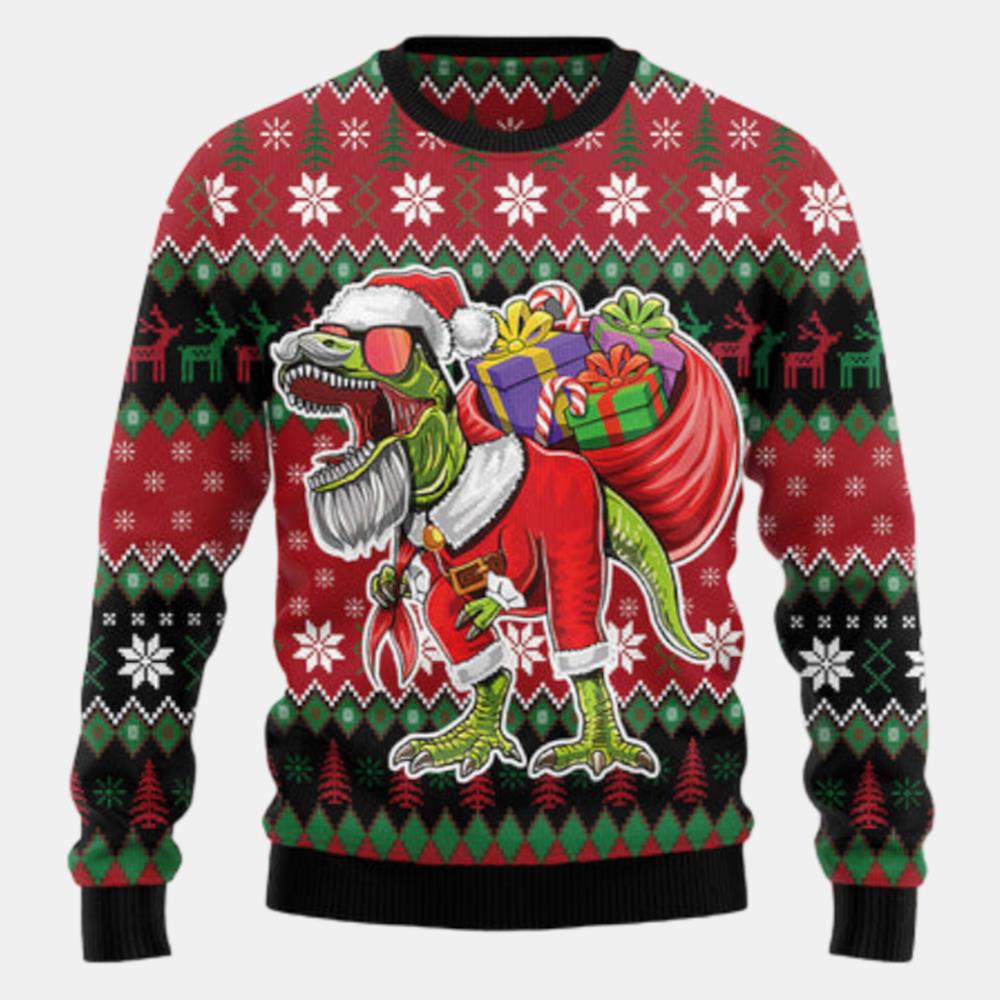 T Rex Santa Christmas Ugly Sweater