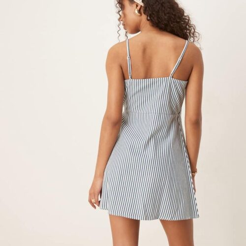 Esmee Exclusive tie sides wrap mini beach dress in blue denim stripes