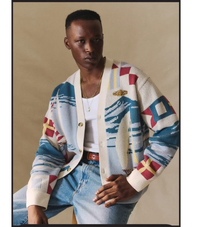 Nautical Graphic Patchwork Cardigan