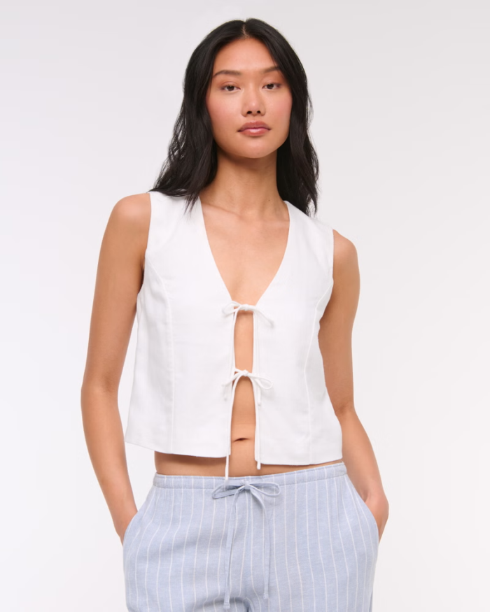 Tie-Front Linen-Blend Vest - Image 2
