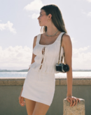 Mid Rise Linen-Blend Mini Skort