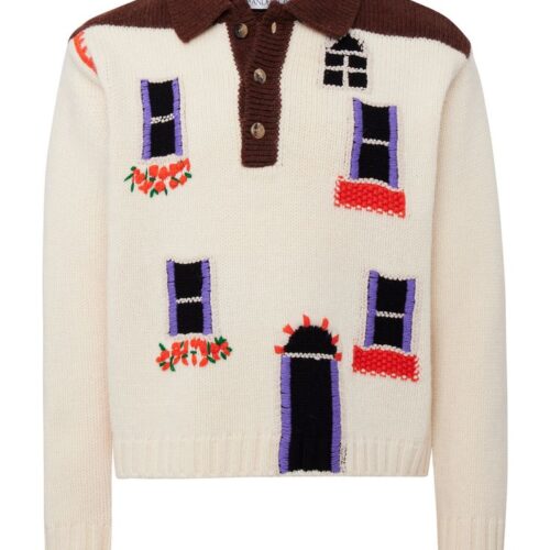 Cable Patchwork Johnny Collar Sweater Polo
