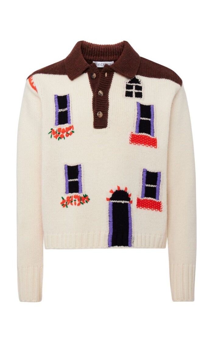 Cable Patchwork Johnny Collar Sweater Polo