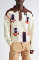 Cable Patchwork Johnny Collar Sweater Polo